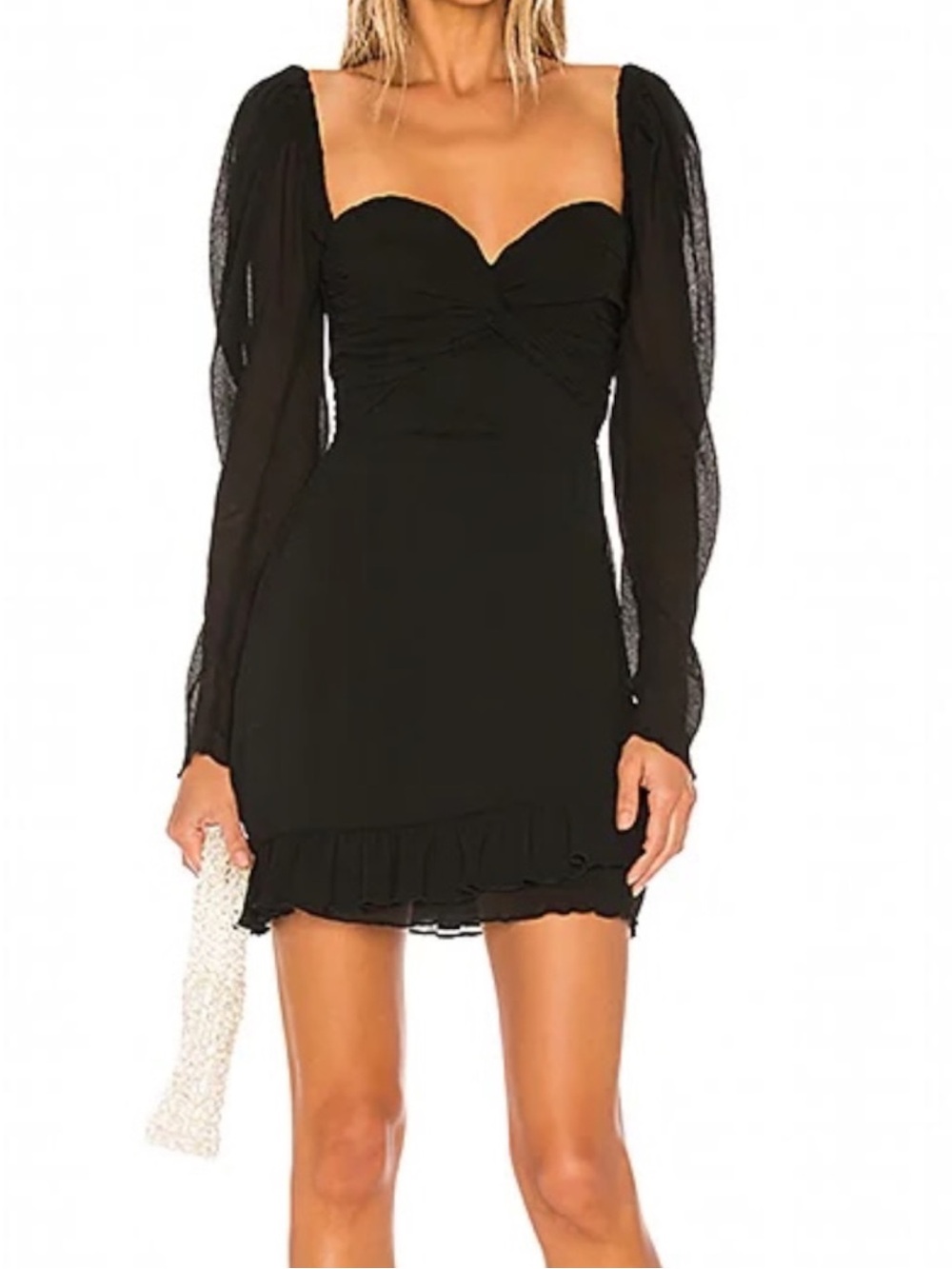 NWT House of Harlow 1969 REVOLVE Carolyn Blk Chiffon Long Sleeve Mini Dress XXS